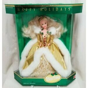 VTG 1994 Holidays SPECIAL EDITION Barbie Doll 12155 Gold White Faux Fur Trim